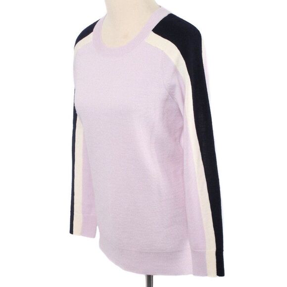 J. CREW Lilac Merino Wool Striped Sleeve Crewneck Sweater Women's Size S - Picture 3 of 8